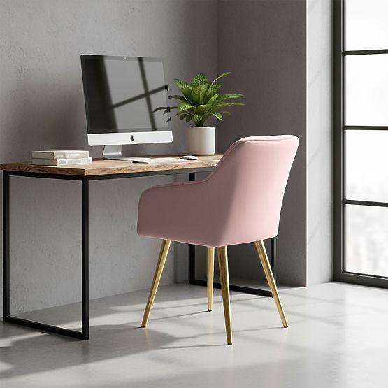 4x Scaun tapițat cu cusături pătrate Roz Pudră LUXANO Picioare Aurii