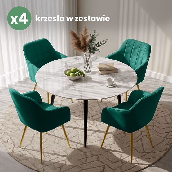 4x Scaun tapițat cu cusături pătrate Verde Sticlă LUXANO Picioare aurii