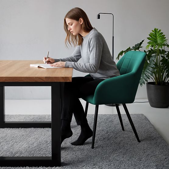 4x Scaun tapițat cu cusături pătrate Verde Sticlă LUXANO Picioare negre