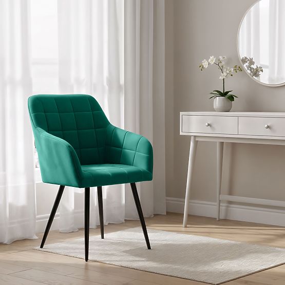 4x Scaun tapițat cu cusături pătrate Verde Sticlă LUXANO Picioare negre