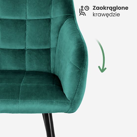 4x Scaun tapițat cu cusături pătrate Verde Sticlă LUXANO Picioare negre