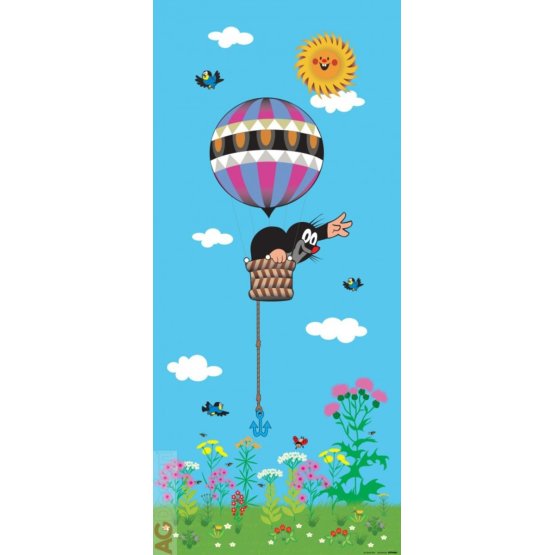 Autocolant de perete pentru copii- Cârtița și balonul cu aer cald 