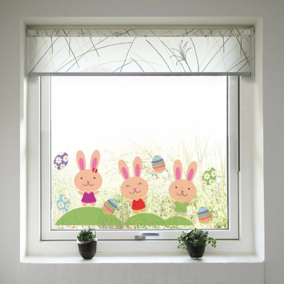 Paști decorare pe fereastră - iepurași și ouă