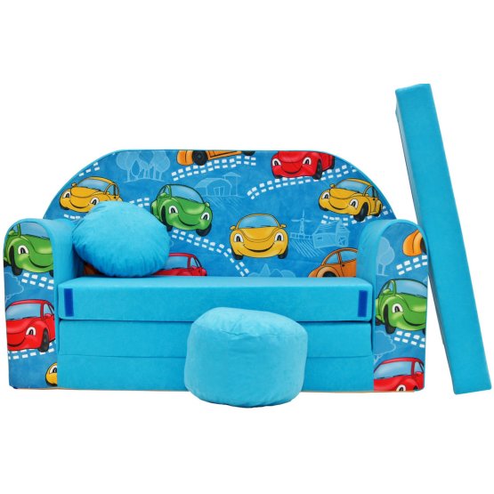 Canapea pentru copii Masini vesele - albastru