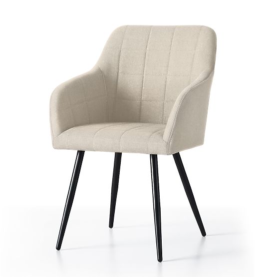 6x Scaun tapițat cu cusături pătrate Bej LUXANO Picioare negre material Lumos