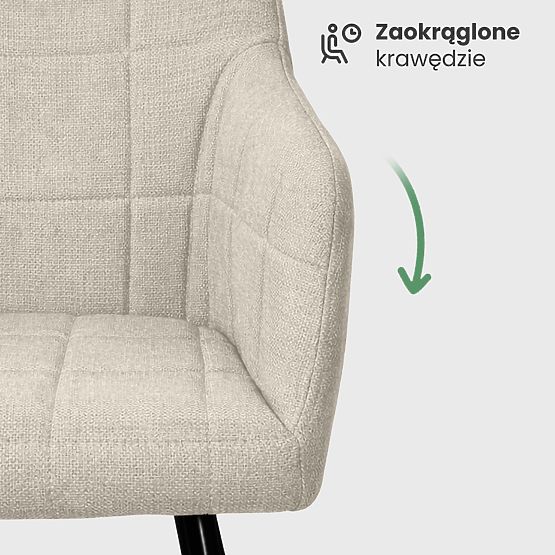 6x Scaun tapițat cu cusături pătrate Bej LUXANO Picioare negre material Lumos