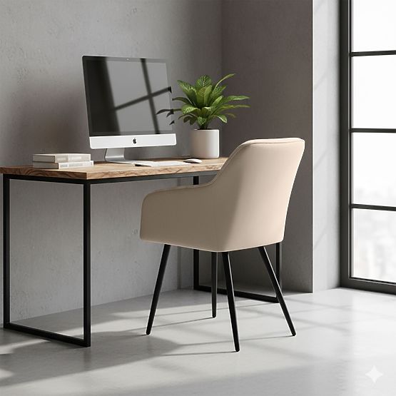 6x Scaun tapițat cu cusături pătrate Bej LUXANO Picioare negre