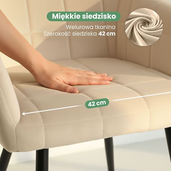 6x Scaun tapițat cu cusături pătrate Bej LUXANO Picioare negre
