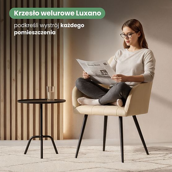 6x Scaun tapițat cu cusături pătrate Bej LUXANO Picioare negre