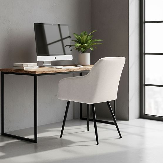 6x Scaun tapițat cu cusături pătrate Crem LUXANO Picioare negre material Lumos