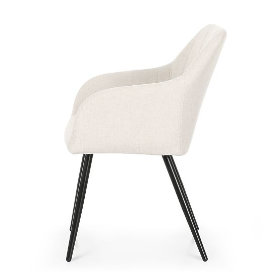 6x Scaun tapițat cu cusături pătrate Crem LUXANO Picioare negre material Lumos