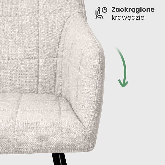 6x Scaun tapițat cu cusături pătrate Crem LUXANO Picioare negre material Lumos