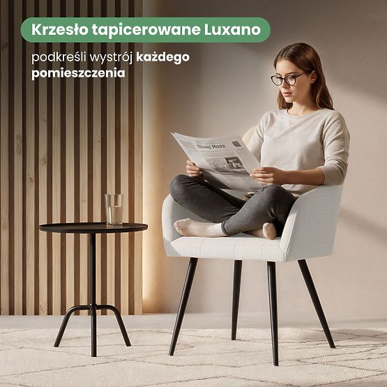 6x Scaun tapițat cu cusături pătrate Crem LUXANO Picioare negre material Lumos