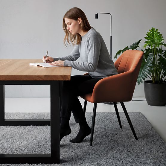 6x Scaun tapițat cu cusături pătrate Cupru LUXANO Picioare negre