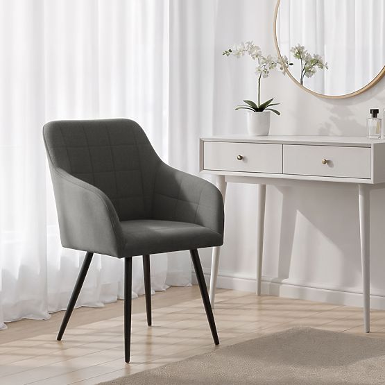 6x Scaun tapițat cu cusături pătrate Grafit Închis LUXANO Picioare negre material Lumos