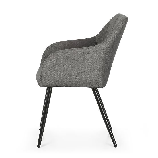 6x Scaun tapițat cu cusături pătrate Grafit Închis LUXANO Picioare negre material Lumos