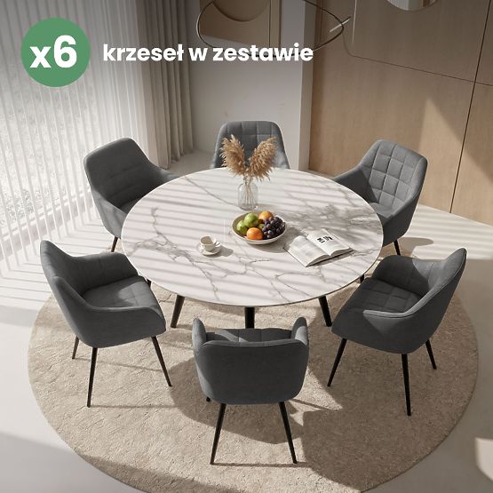 6x Scaun tapițat cu cusături pătrate Grafit Închis LUXANO Picioare negre material Lumos