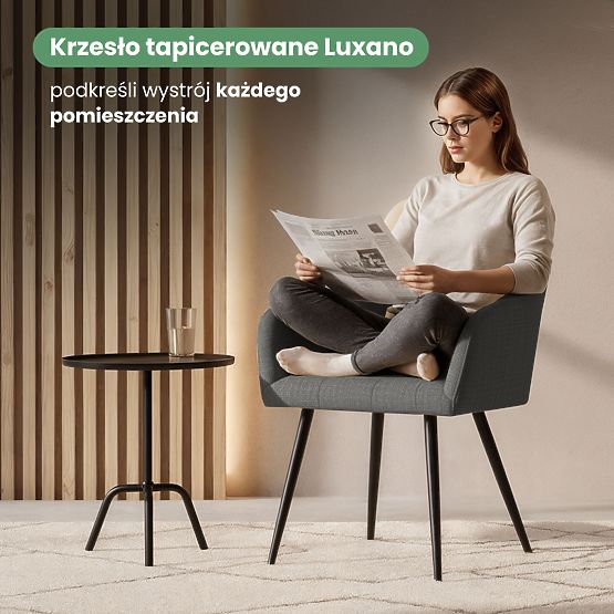 6x Scaun tapițat cu cusături pătrate Grafit Închis LUXANO Picioare negre material Lumos