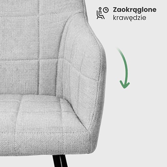 6x Scaun tapițat cu cusături pătrate Gri Deschis LUXANO Picioare negre material Lumos