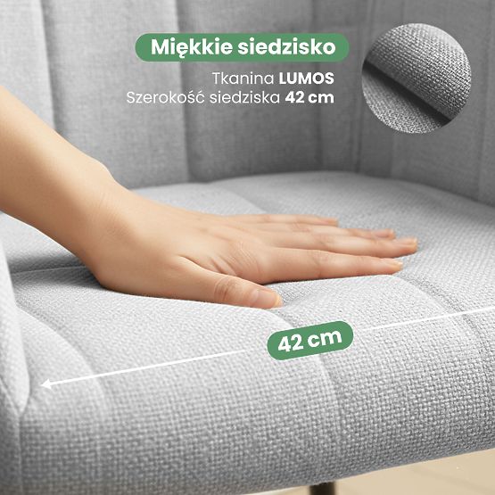 6x Scaun tapițat cu cusături pătrate Gri Deschis LUXANO Picioare negre material Lumos