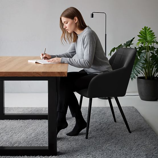 6x Scaun tapițat cu cusături pătrate Negru LUXANO Picioare negre