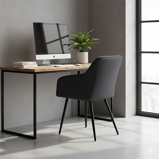 6x Scaun tapițat cu cusături pătrate Negru LUXANO Picioare negre