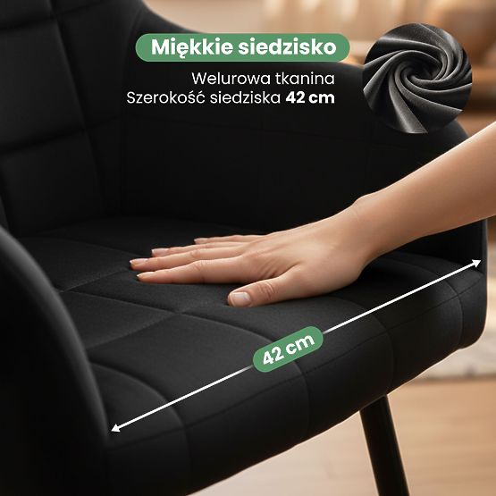 6x Scaun tapițat cu cusături pătrate Negru LUXANO Picioare negre