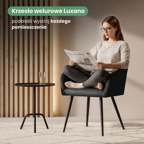 6x Scaun tapițat cu cusături pătrate Negru LUXANO Picioare negre