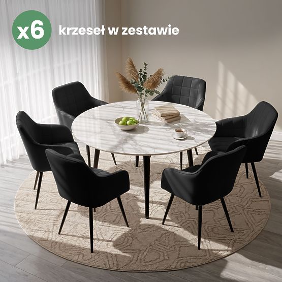 6x Scaun tapițat cu cusături pătrate Negru LUXANO Picioare negre