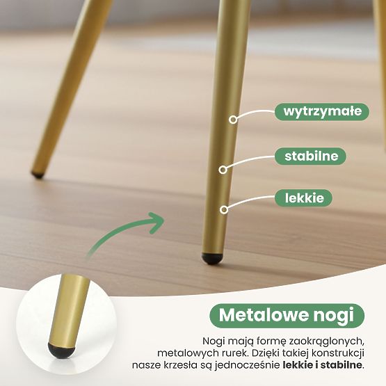 6x Scaun tapițat cu cusături pătrate Verde Smarald LUXANO Picioare aurii