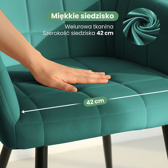 6x Scaun tapițat cu cusături pătrate Verde Sticlă LUXANO Picioare negre