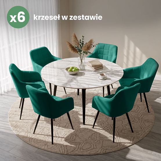 6x Scaun tapițat cu cusături pătrate Verde Sticlă LUXANO Picioare negre