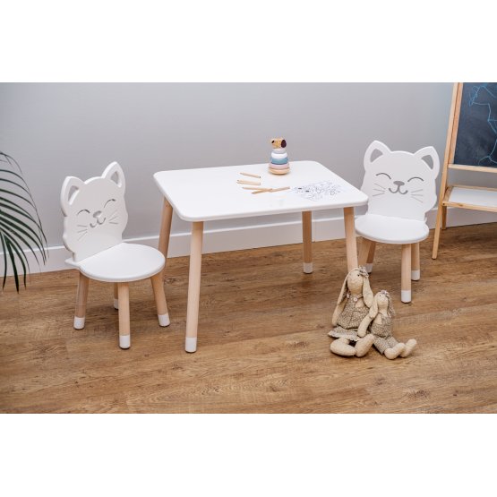 Masa pentru copii cu scaune - Pisica - alba