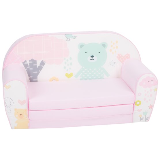 Canapea pentru copii Ursuleț de mentă - roz și alb