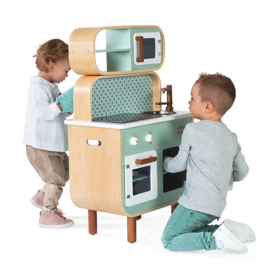 Bucătărie din lemn pentru copii Reverso 2 în 1 - față-verso