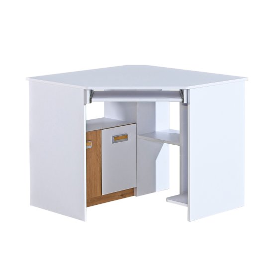 Masă de birou de colț L11 - alb / stejar nash