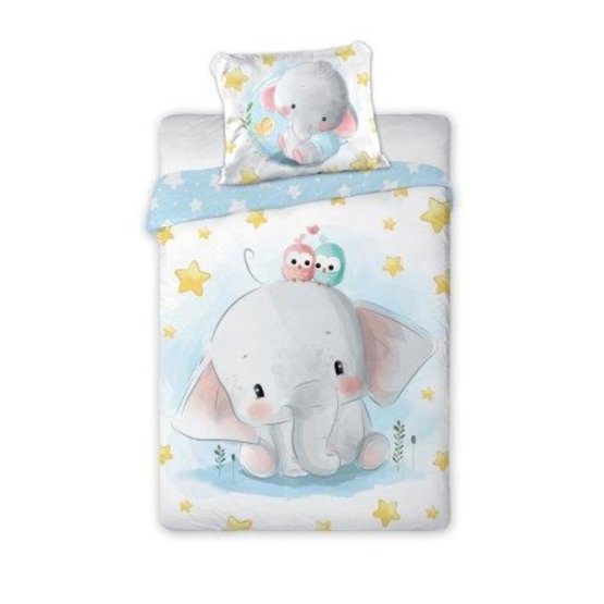 Lenjerie de pat copii 135x100 + 60x40 cm Elefant cu stele