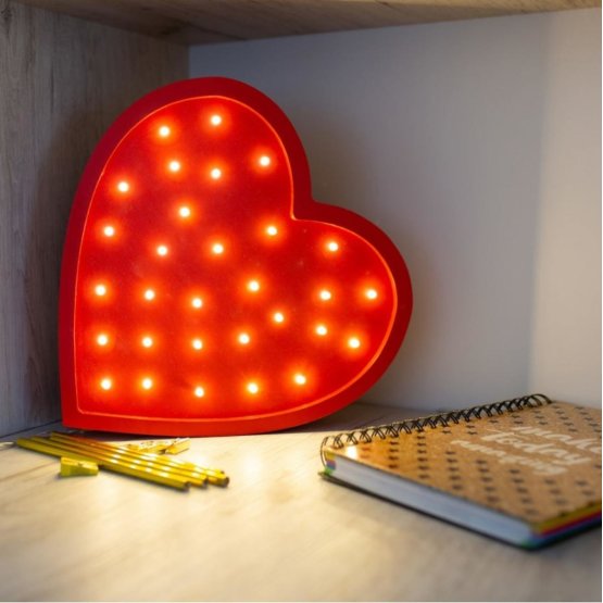 copii lemn lampă LED-uri lampă Inima - roșu