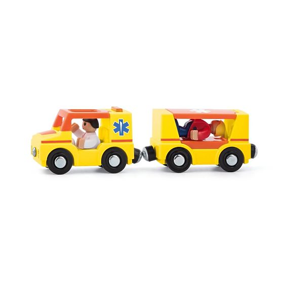 Ambulanță cu remorcă și figurine