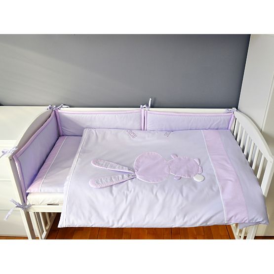 Așternut din 3 piese model cu iepuraș mov