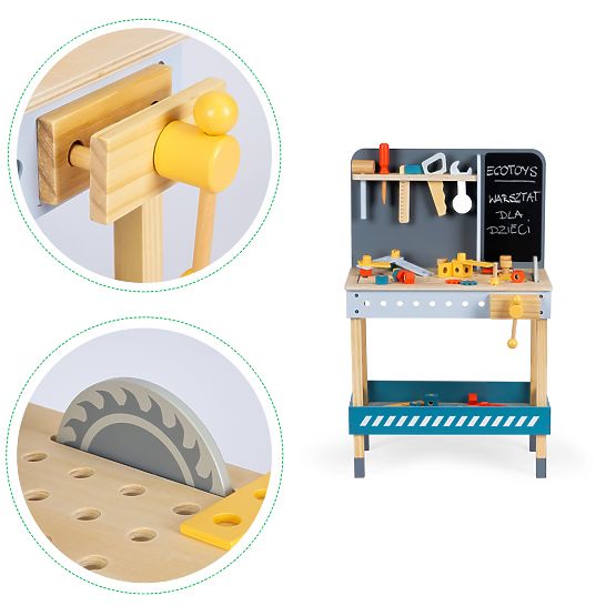 Atelier din lemn cu unelte - 47 piese ECOTOYS
