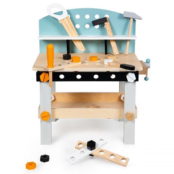 Atelier din lemn pentru copii, banc de lucru cu unelte, 38 de elemente ECOTOYS