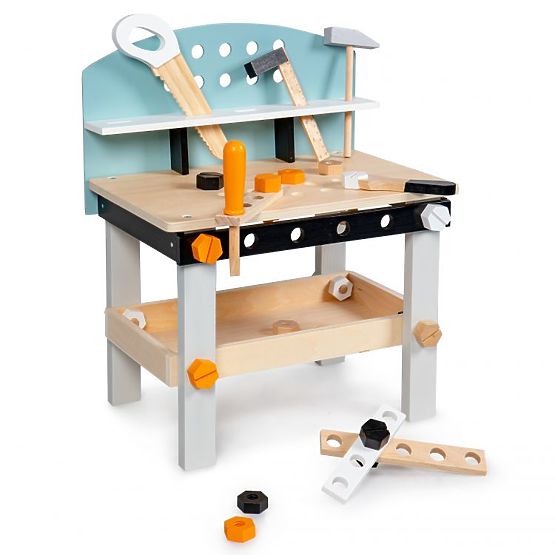Atelier din lemn pentru copii, banc de lucru cu unelte, 38 de elemente ECOTOYS