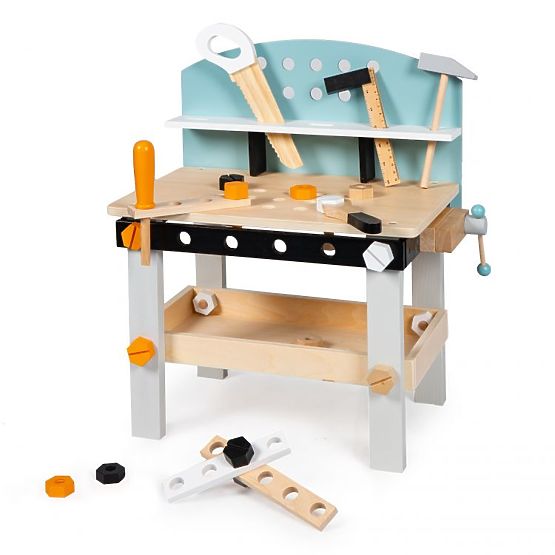 Atelier din lemn pentru copii, banc de lucru cu unelte, 38 de elemente ECOTOYS