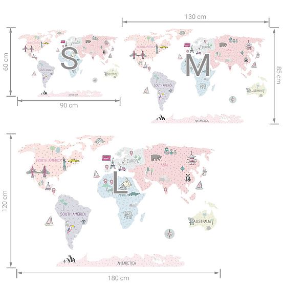 Autocolant Harta lumii - roz