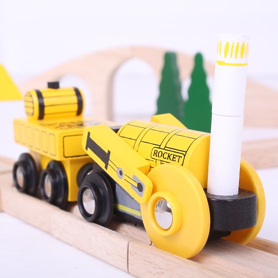 Bigjigs Rail Replica locomotivei istorice Rocket + 2 șine