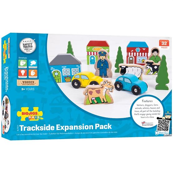 Bigjigs Rail Set mare de accesorii din lemn pentru șine de tren