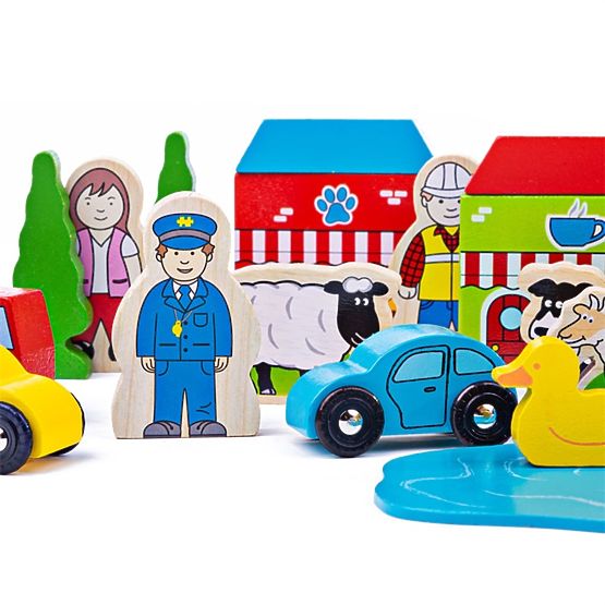 Bigjigs Rail Set mare de accesorii din lemn pentru șine de tren