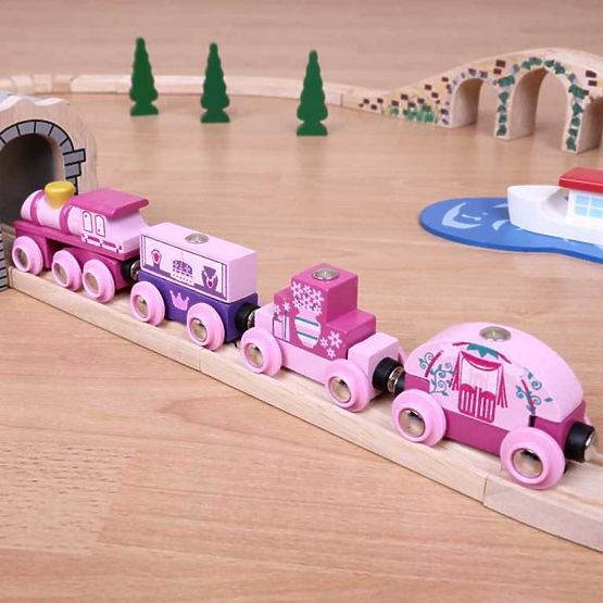 Tren Bigjigs Rail pentru prințese + 3 șine
