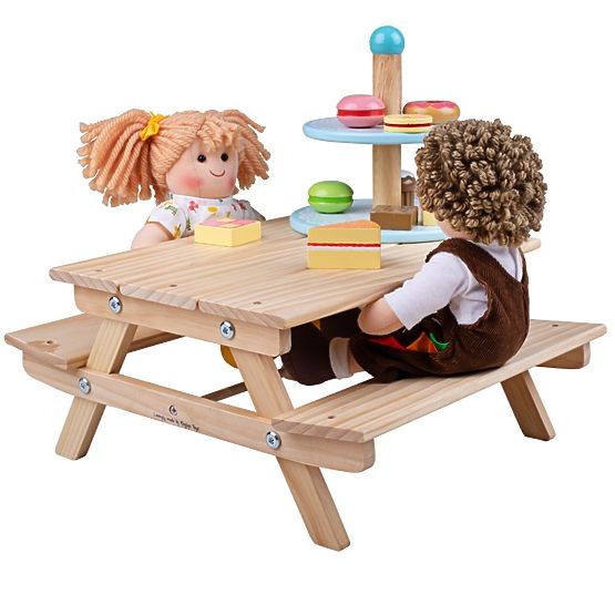 Bigjigs Toys Bancă de picnic din lemn pentru păpuși